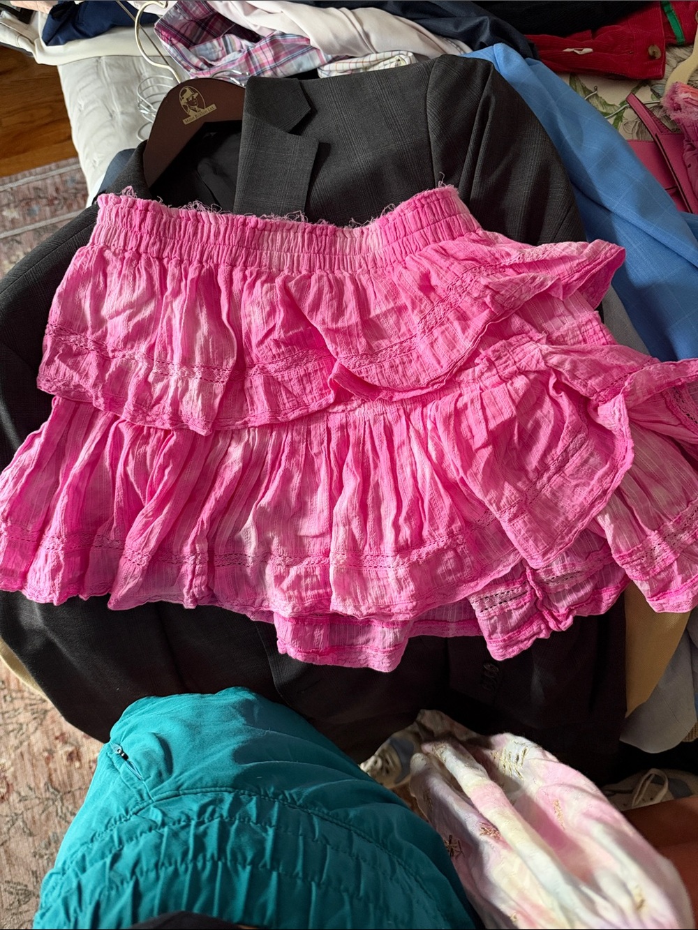 LoveShackFancy Hot Pink Tiered Ruffle Mini Skirt